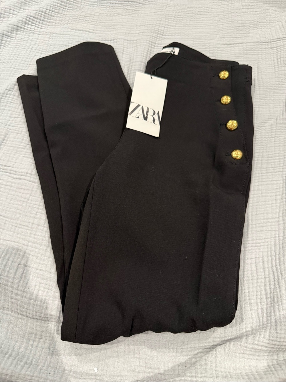 Zara Black Slim Dress Pants with Gold Button Detail